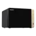 Angled front view of the QNAP TS-464-8G 4 Bays NAS Storage showing its glossy black panel and side control area.